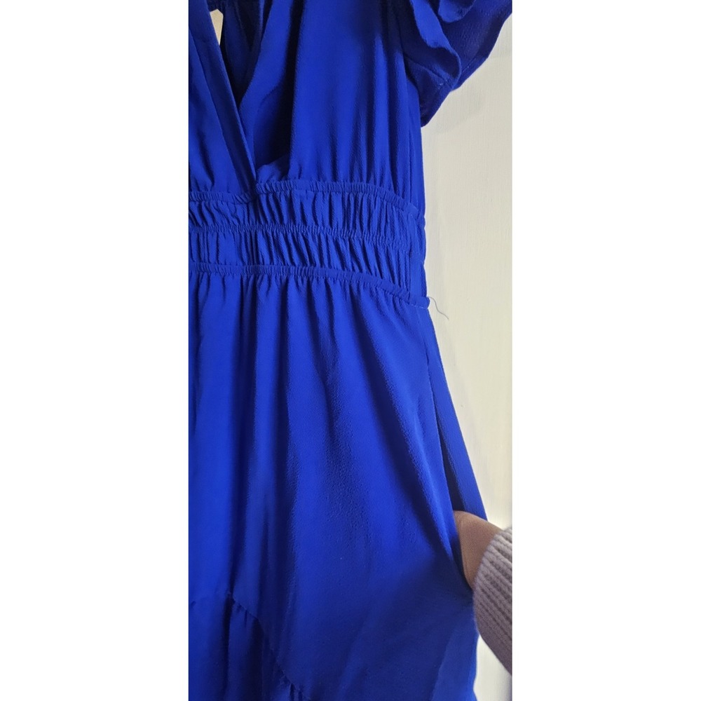 NWT monteau womans L royal blue smocked waist tiered maxi‎ dress flutter sleeves - Picture 8 of 9